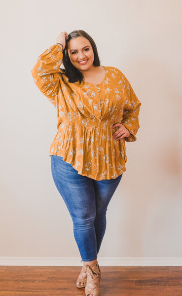 Ambre Floral Smocked Tunic with Puff Sleeves