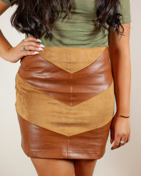 Foxy Vegan Leather & Suede Mini Skirt
