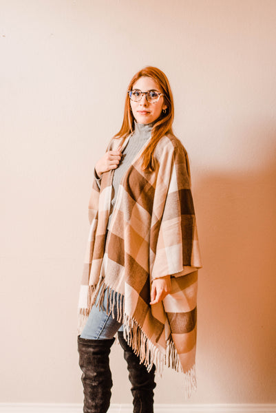 Isla Fringe Plaid Blanket Wrap