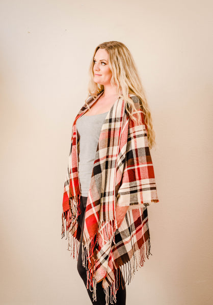 Isla Fringe Plaid Blanket Wrap