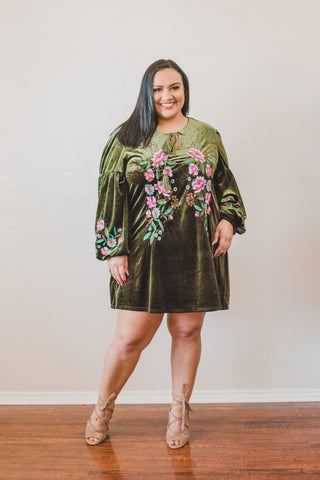 Joyce Boho Floral Embroidered Velvet Dress