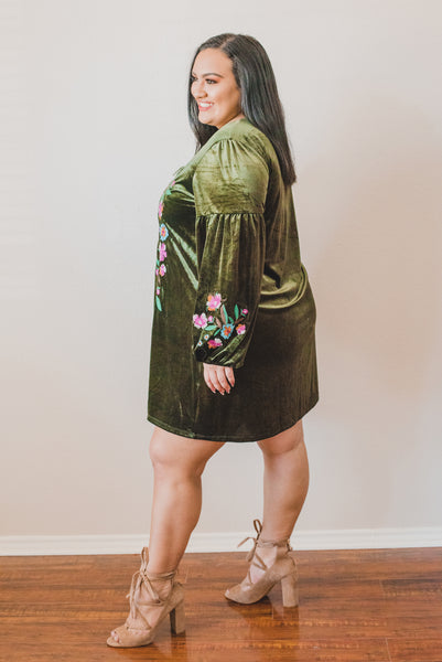 Joyce Boho Floral Embroidered Velvet Dress