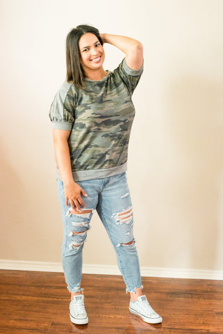 Marie Camo Short Sleeve Sweatshirt