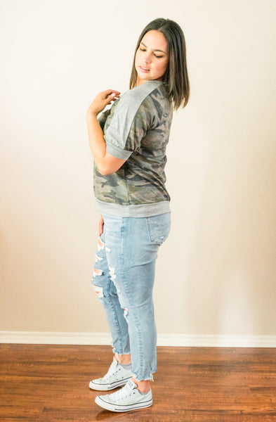 Marie Camo Short Sleeve Sweatshirt