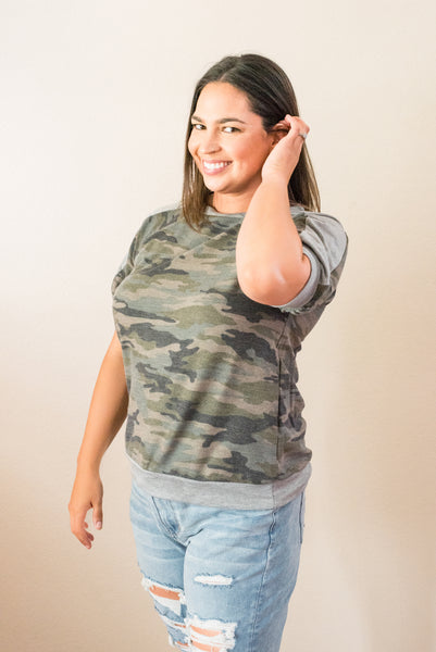 Marie Camo Short Sleeve Sweatshirt