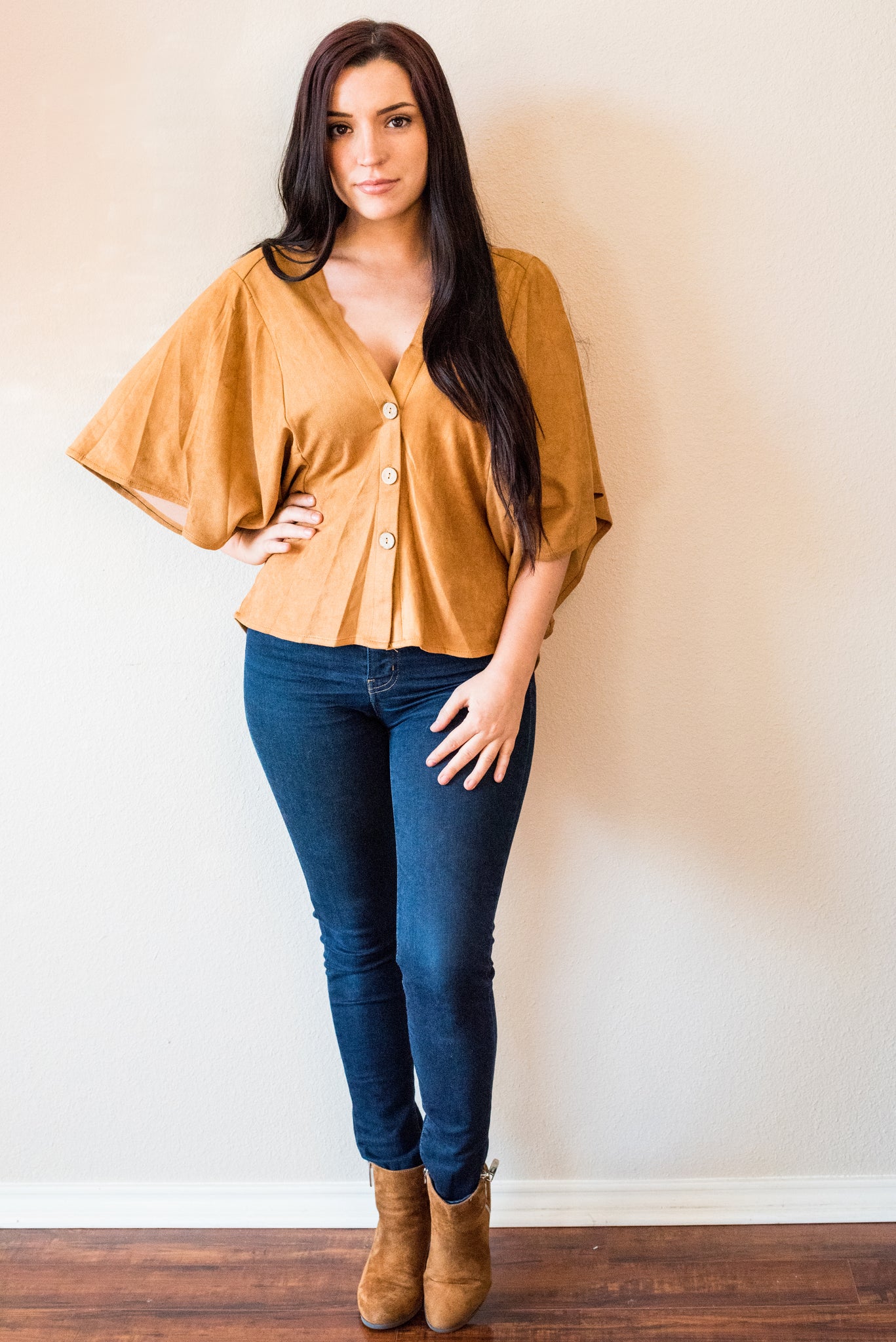 Marnie Camel Vegan Suede Blouse