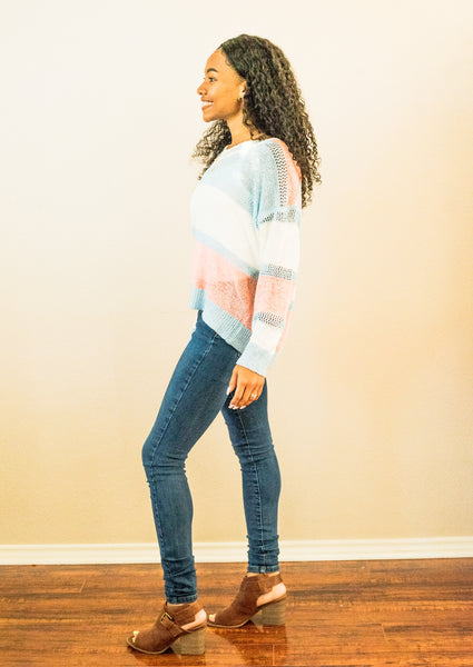 Mia V-Neck Long Sleeve Multi Color Stripe Sweater