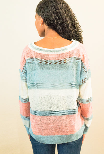Mia V-Neck Long Sleeve Multi Color Stripe Sweater