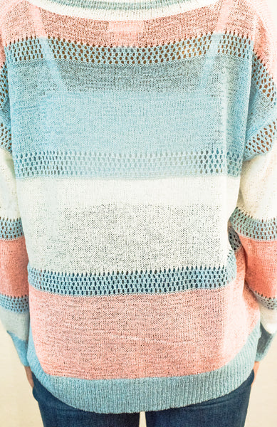 Mia V-Neck Long Sleeve Multi Color Stripe Sweater