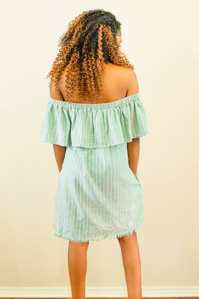 Myah Striped Button Up Off The Shoulder Dress