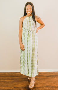 Sage Tie Dye Halter Maxi Dress