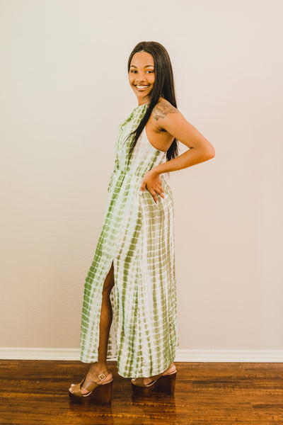 Sage Tie Dye Halter Maxi Dress