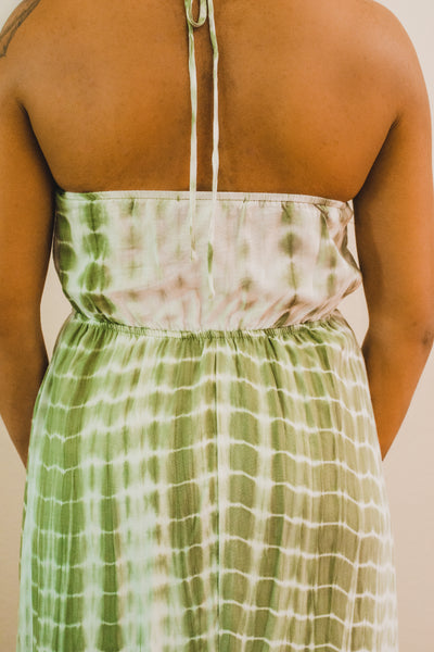 Sage Tie Dye Halter Maxi Dress