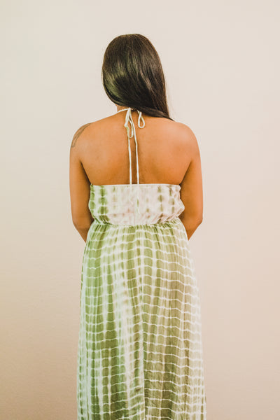 Sage Tie Dye Halter Maxi Dress