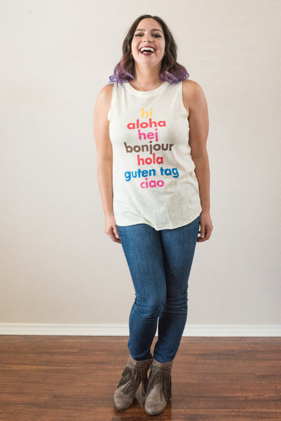 Say Hello! Sleeveless Hi-Low Tank Top