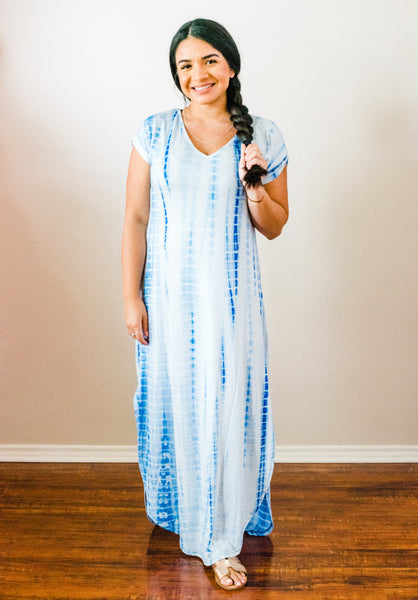 Skylar Light Blue Tie Dye Maxi Dress