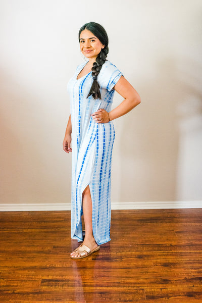 Skylar Light Blue Tie Dye Maxi Dress