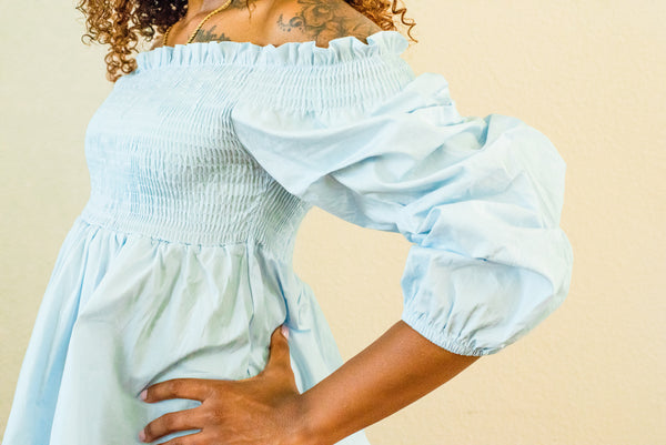 Sutton Off The Shoulder Smocked Top with Ruffle Bubble Sleeves