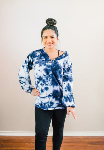 To Tie Dye For Navy Blue V-Neck Sweatshirt